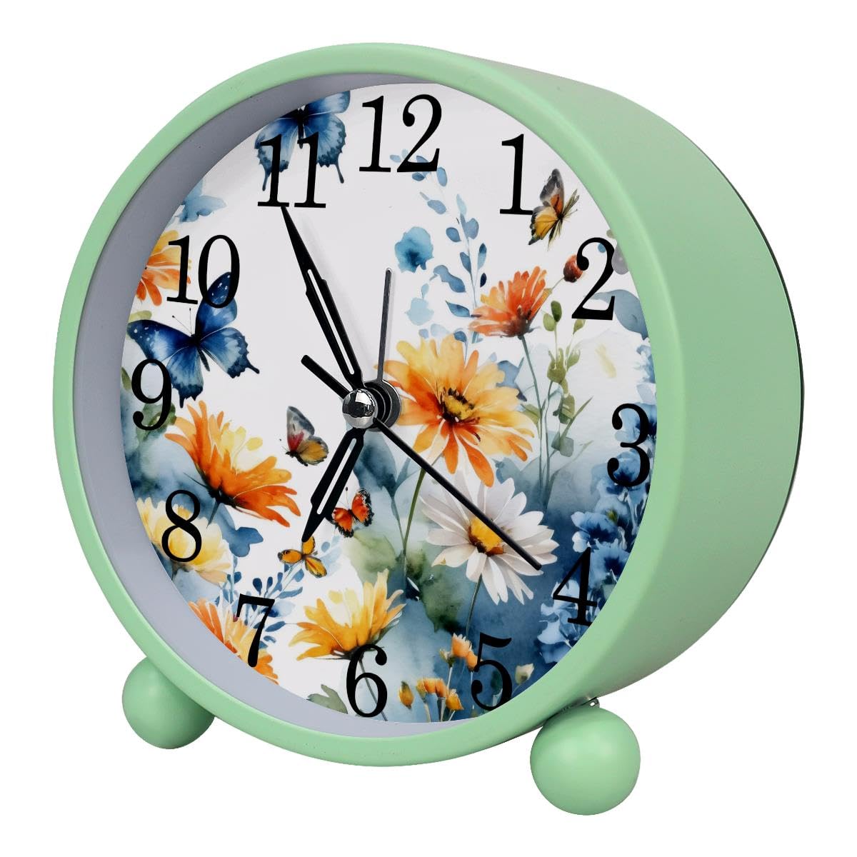 Alarm Clock Butterflies Flower, Silent Non-Ticking with Night Light