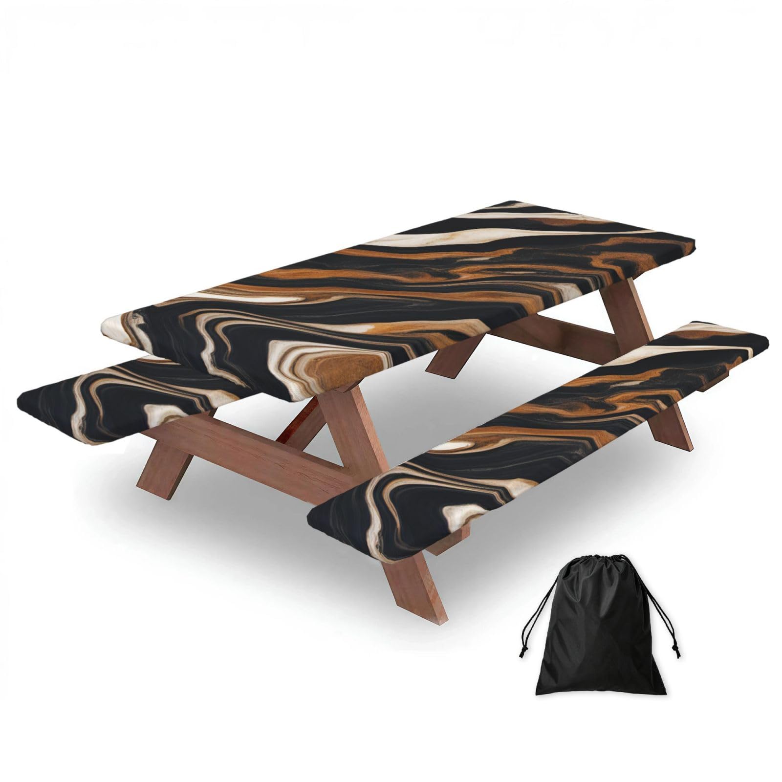 AYYQWE Abstract Marble Stone Print Picnic Table Bench Cover Outdoor Garden Party Decor Daily Accessory Gift