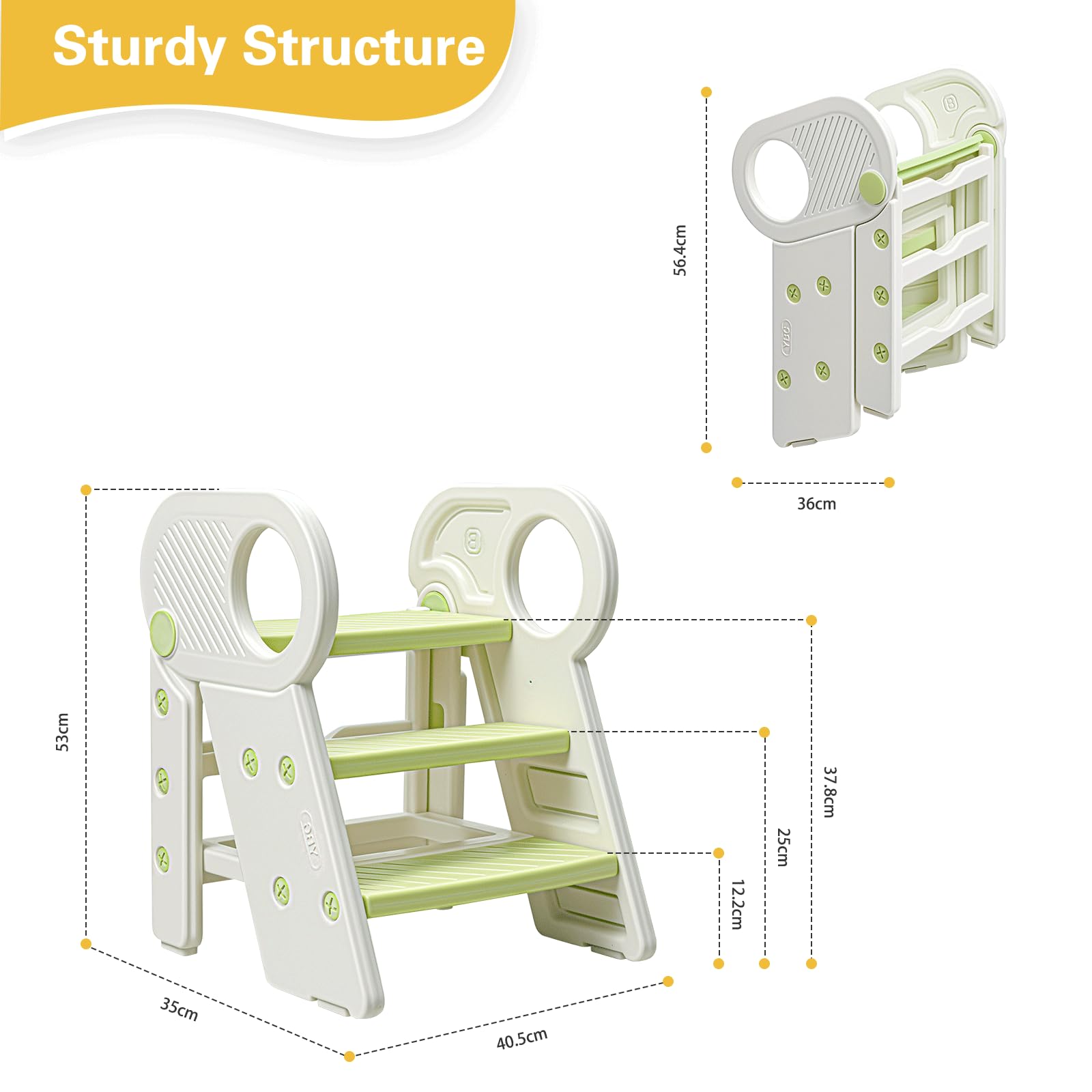 Sgabello per Bambini Pieghevole Scaletta Regolabile a 2/3 Gradini con Corrimano,Antiscivolo,Sgabello Pieghevole per Bambini per Bagno, Cucina, WC e Lavandino