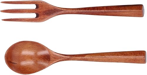 Miniatura 8 de Juego de cuchara de tenedor de madera, cuchara de madera lacada, tenedor, vajilla de 2 piezas, mango triangular, vajilla de cocina