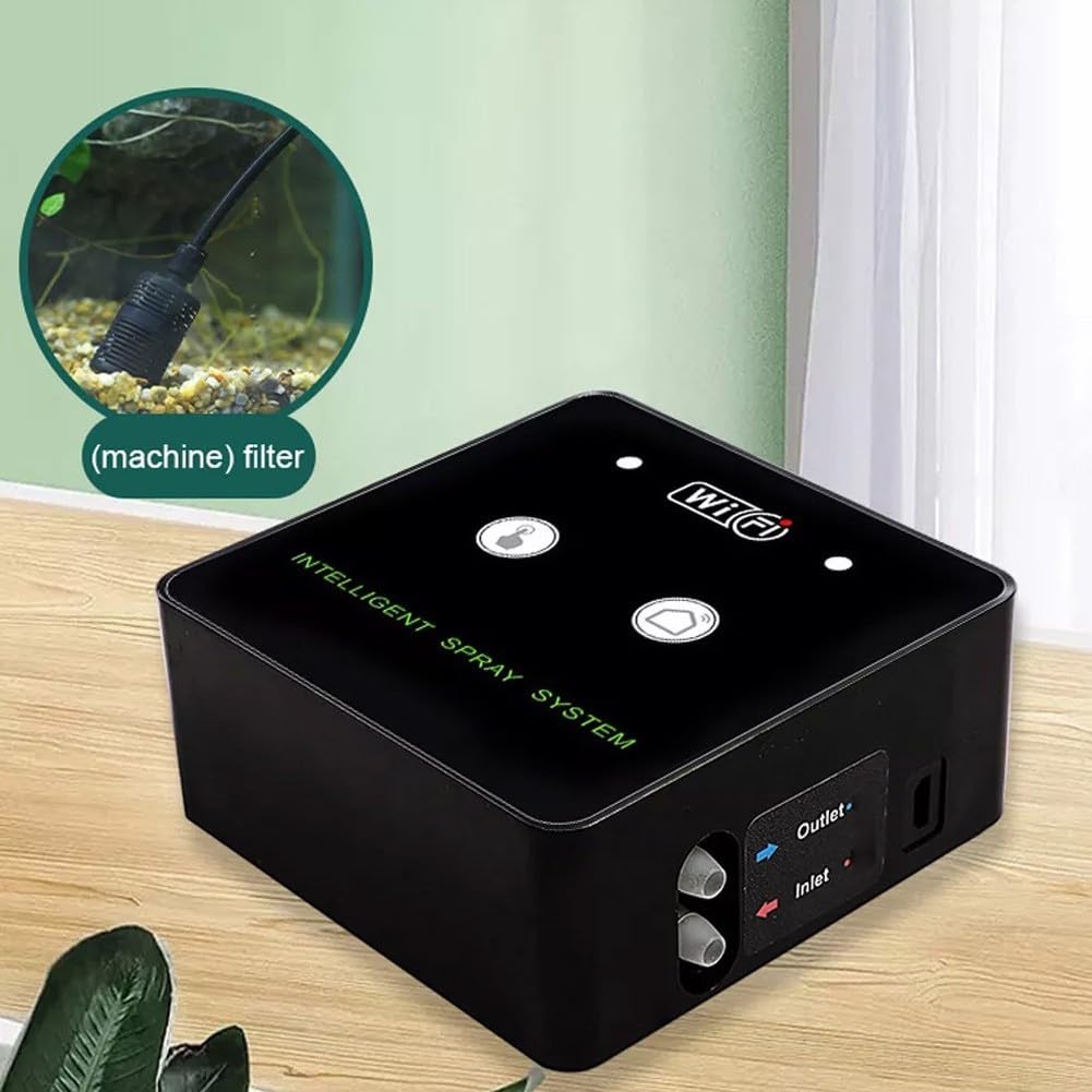Smart WiFi Terrarium Misting System, 360° drehbare Sprühdüsen, automatisches Luftbefeuchter-Set für Regenwaldpflanzen, Reptilien (4 Düsen)