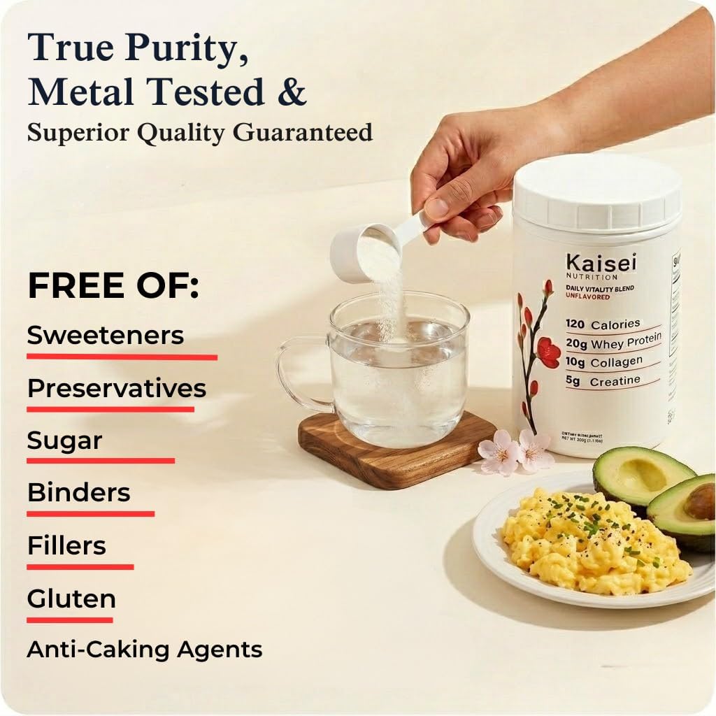 Collagen Peptides Type 1 & 3 + Whey Isolate Protein + Creatine Monohydrate - Unflavored - For Women & Men - 3 Ingredients, 3-in-1 Skin & Joint, Muscle, Brain Support - Daily Essential Supplement