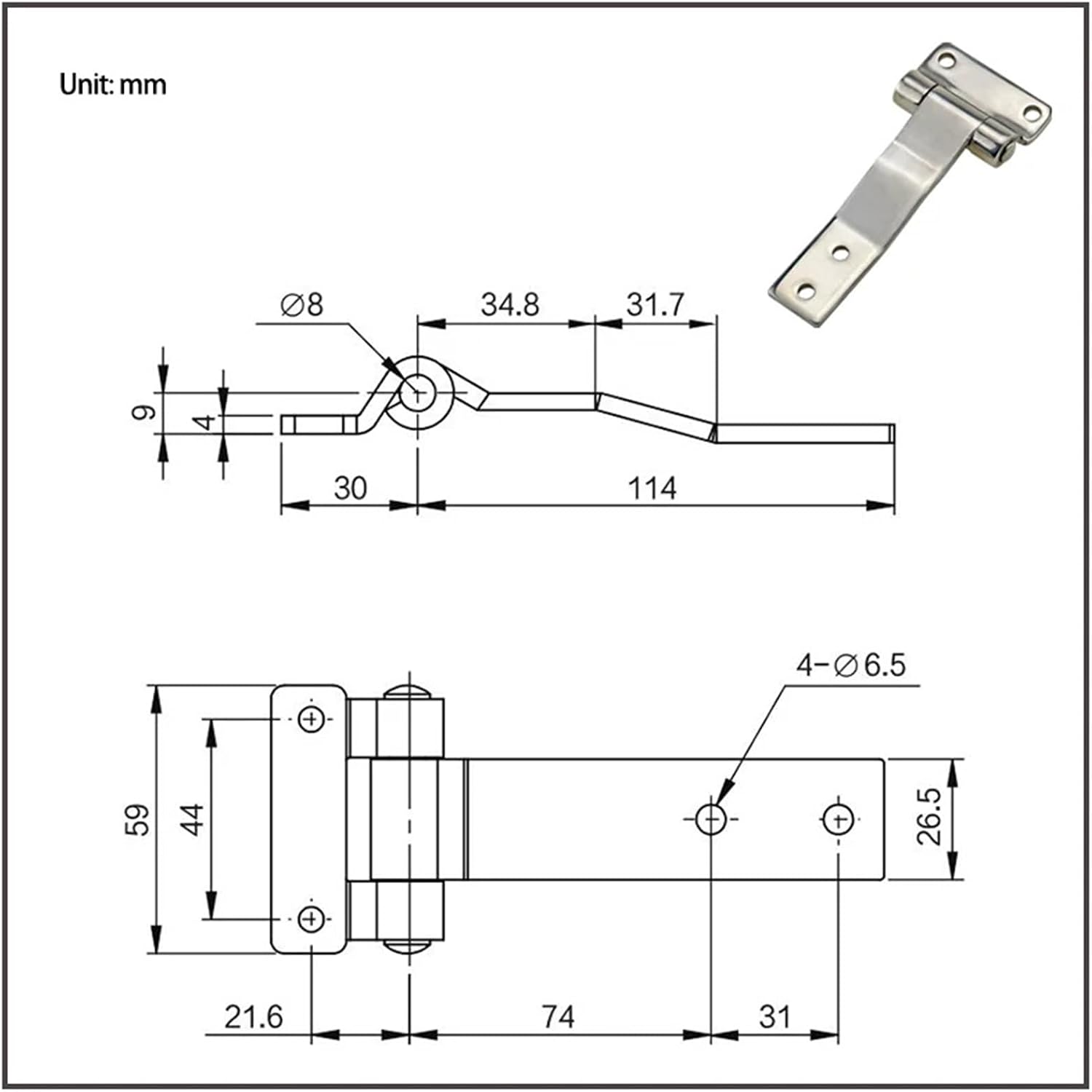1pc 304 Stainless Steel T Type Extended Tab Hinge for Industrial Automotive and Machinery Equipment(Large)