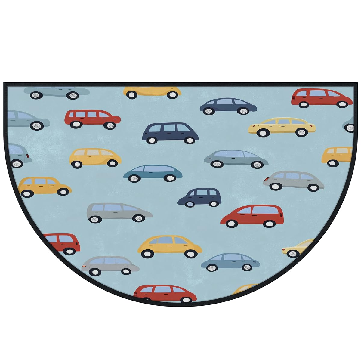 Mexpekil Paillasson demi-rond antidérapant lavable avec motif voitures de dessin animé en demi-lune pour intérieur et extérieur - 100 x 160 cm