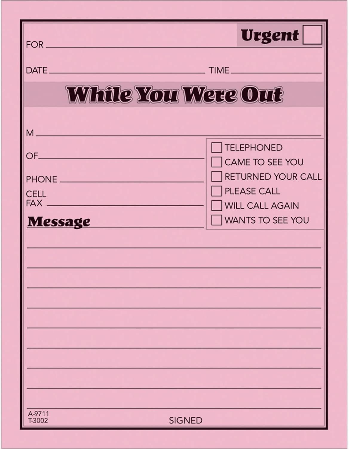 Adams 9711D While You Were Out Pads, 50 Sheets/Pad, 4-Inch x 5-Inch , Pink, 12/PK