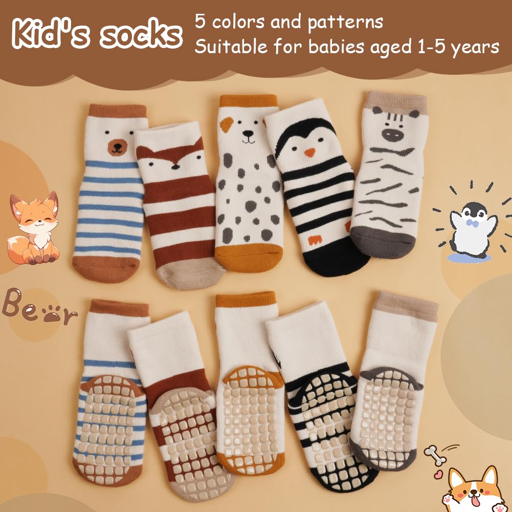 5 Paires Chaussettes Antidérapantes Pour Bébé,Chaussettes Rampantes