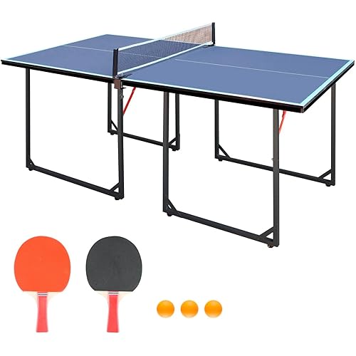Ping Pong Table Foldable Table Tennis Table for Indoor Outdoor with Net, Table Tennis Paddles and Balls, 4.5ft/6ft/9ft Multi-Use Family Game Table for Kid Teenager Adult, Compact & Portable