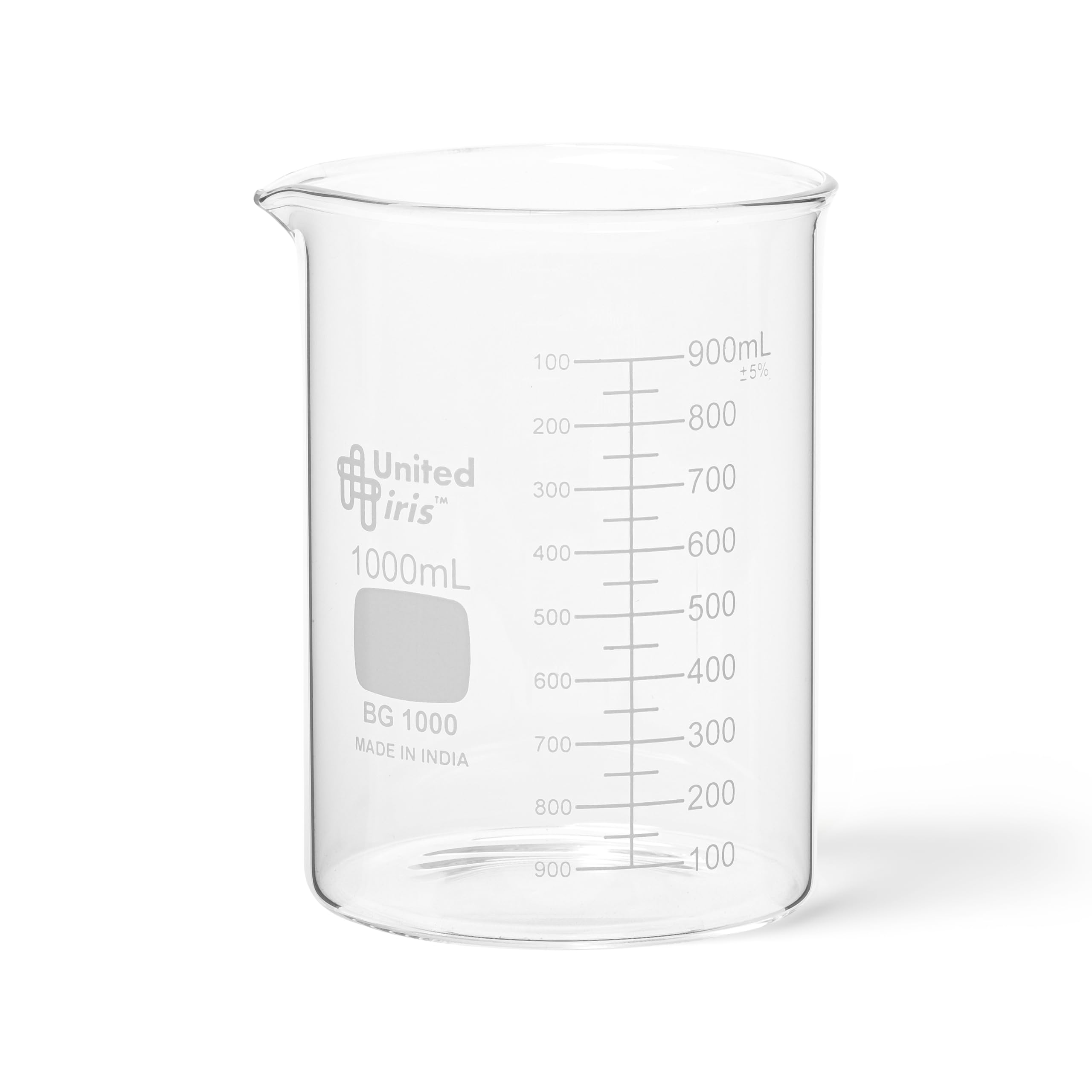 Vaso de precipitados de 1000 ml, grifo de forma baja, vidrio borosilicato 3.3, doble escala, graduado, United Scientific BG1000-1000OS, paquete de 6