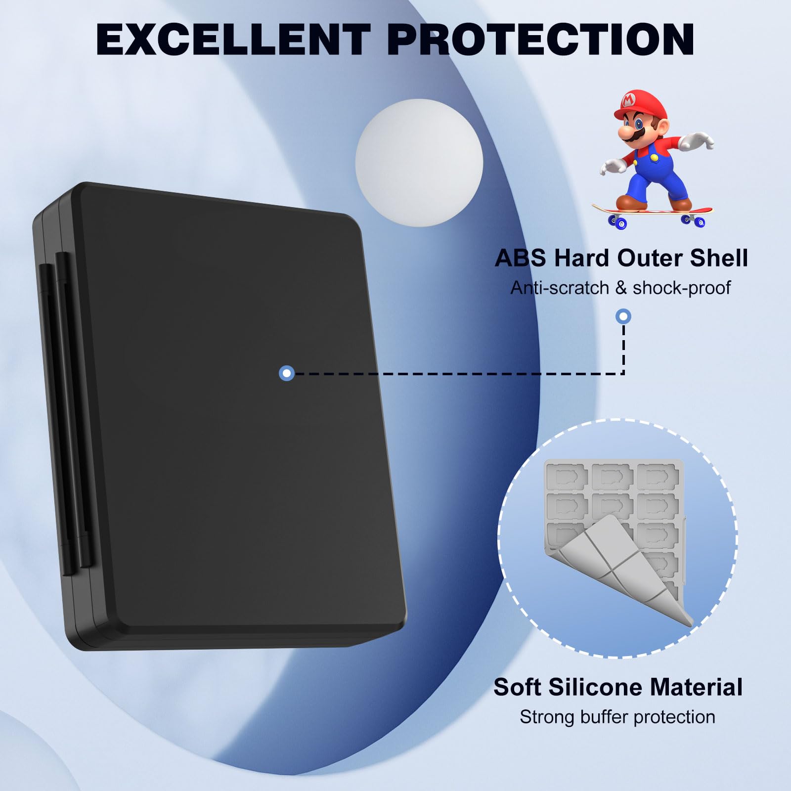 MoKo 60 Slots Custodia per Carte da Gioco per Nintendo Switch 2/Switch OLED/3DS/3DSXL/2DS/DSi, Custodia per Giochi, 24 Slot per Schede 3DS XL/DS/DSi e 36 Slot per Schede SD, Nero