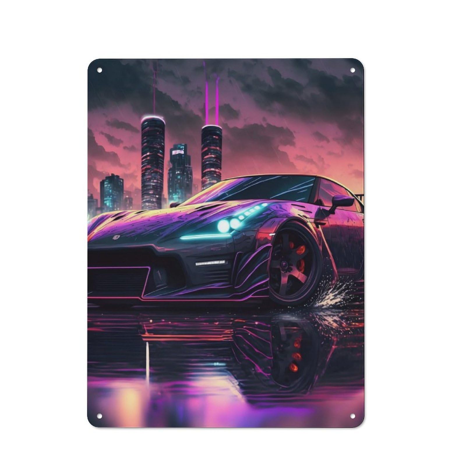 Junmoney Synthwave Sportscar Tin Wall Plaque 40X30cm With For Hobby Room Or Studio, For Metal Sign Collectors, For Kitchen And Home Bar Decor