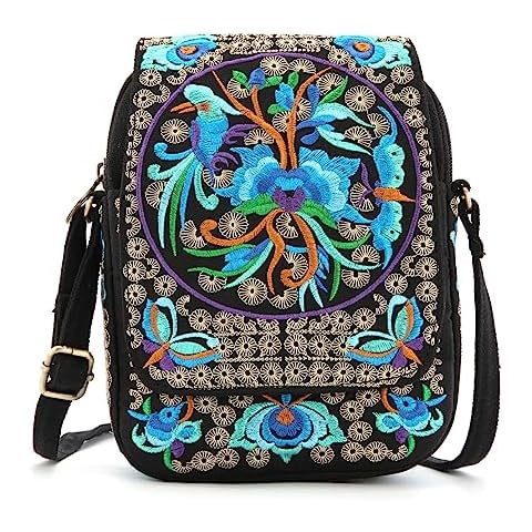 Goodhan Vintage Crossbody Bag Flower Embroidered Cellphone Purse Small Handbag Coin Purse, Bigger Version Cover