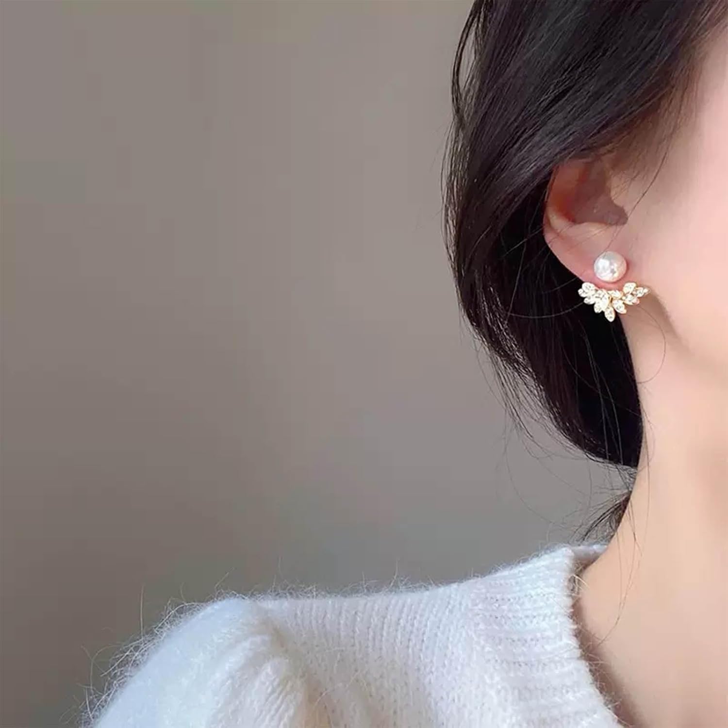 Vintage Pearl Crystal Ear Jacket Earrings Gold Cluster Cz Earring Tiny Pearl Stud Earring Multi Rhinestone Floating Earrings Jewelry for Women - Image 2