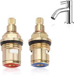 Washer Tap Valve Faucet Spool 2pcs Replacement Cartridge Parts Universal Ceramic Valves Brass Ceramic Stem Disc 1/2" Turn Glands Seals Repair Kit Suitable for Kitchen Bathroom Shower Bathtub Spout