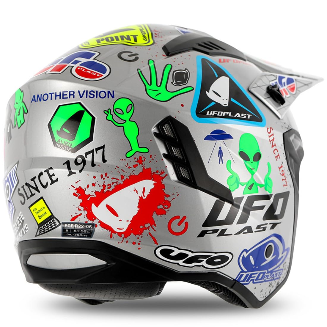 Casco Jet Sheratan Legendary con visiera parasole a scomparsa Trial Street Scooter Moto Argento