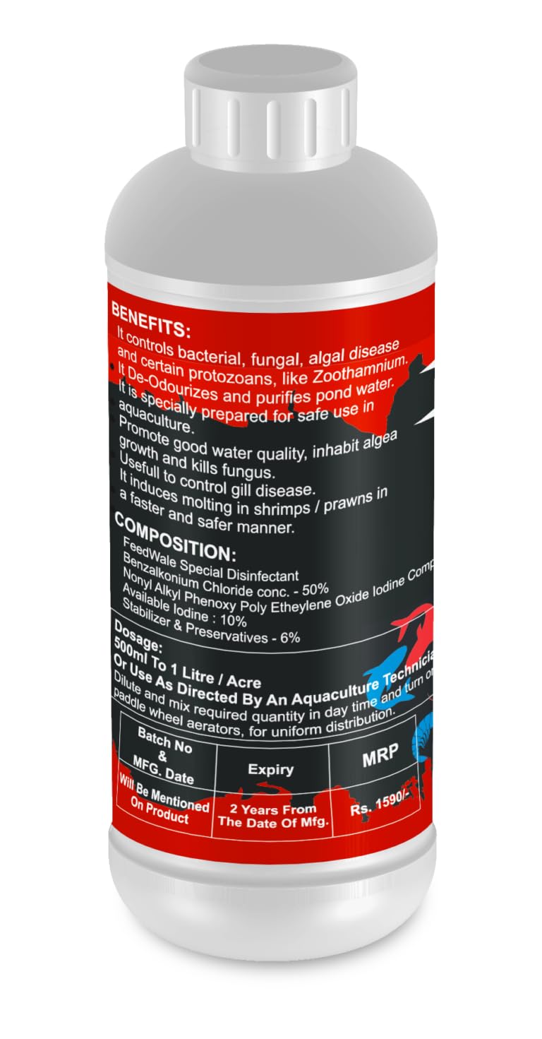 FeedWale Fish Guard 1 Litre Cures Fungal and Bacterial Infection for Fishes in Ponds & BioFloc Aquaculture Water Treatment 4