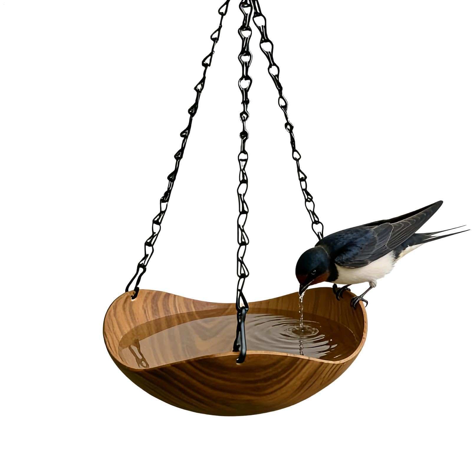 Wooden Vintage Decorative Birdbath, Decorative Bird Feeder Hanging Wooden, Bird Bath Hanging Chain For Park Deck Yard Porch Courtyard Backyard Balcony Fence Lawn Aviary Finch Monk Parrots Food Water