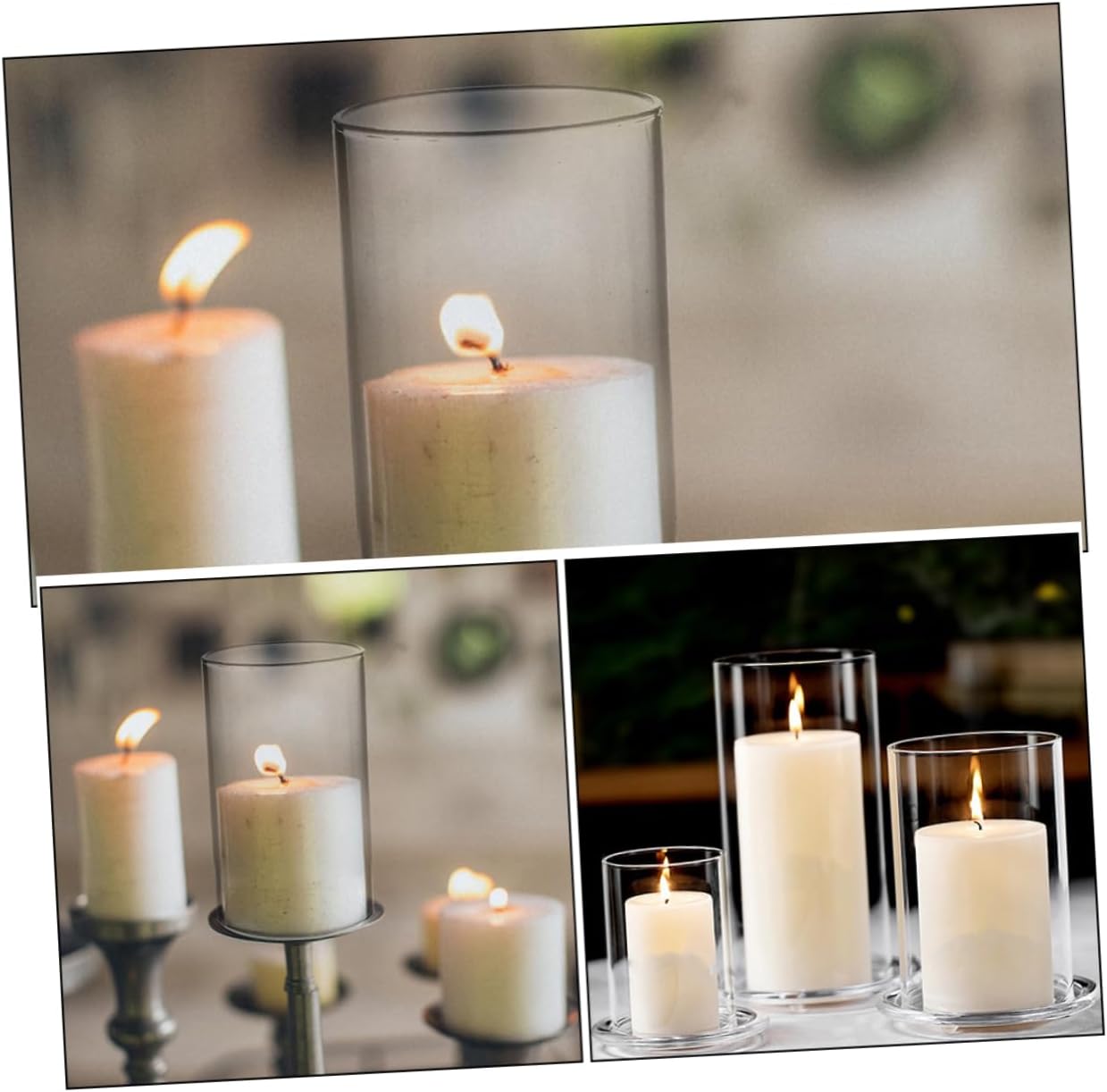 3pcs Glass Cylinder Candle Holder Votive Candle Holders Windproof Protectors