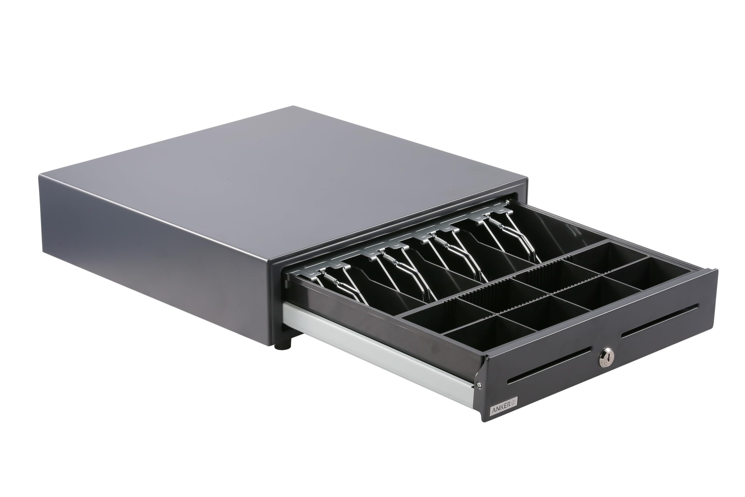 ANKER MDZ16 - Cassetto porta denaro, 8 scomparti per monete e 4 banconote, 2 fessure per inserti, RJ11/RJ12, serratura a cilindro a 3 posizioni, per sistemi POS