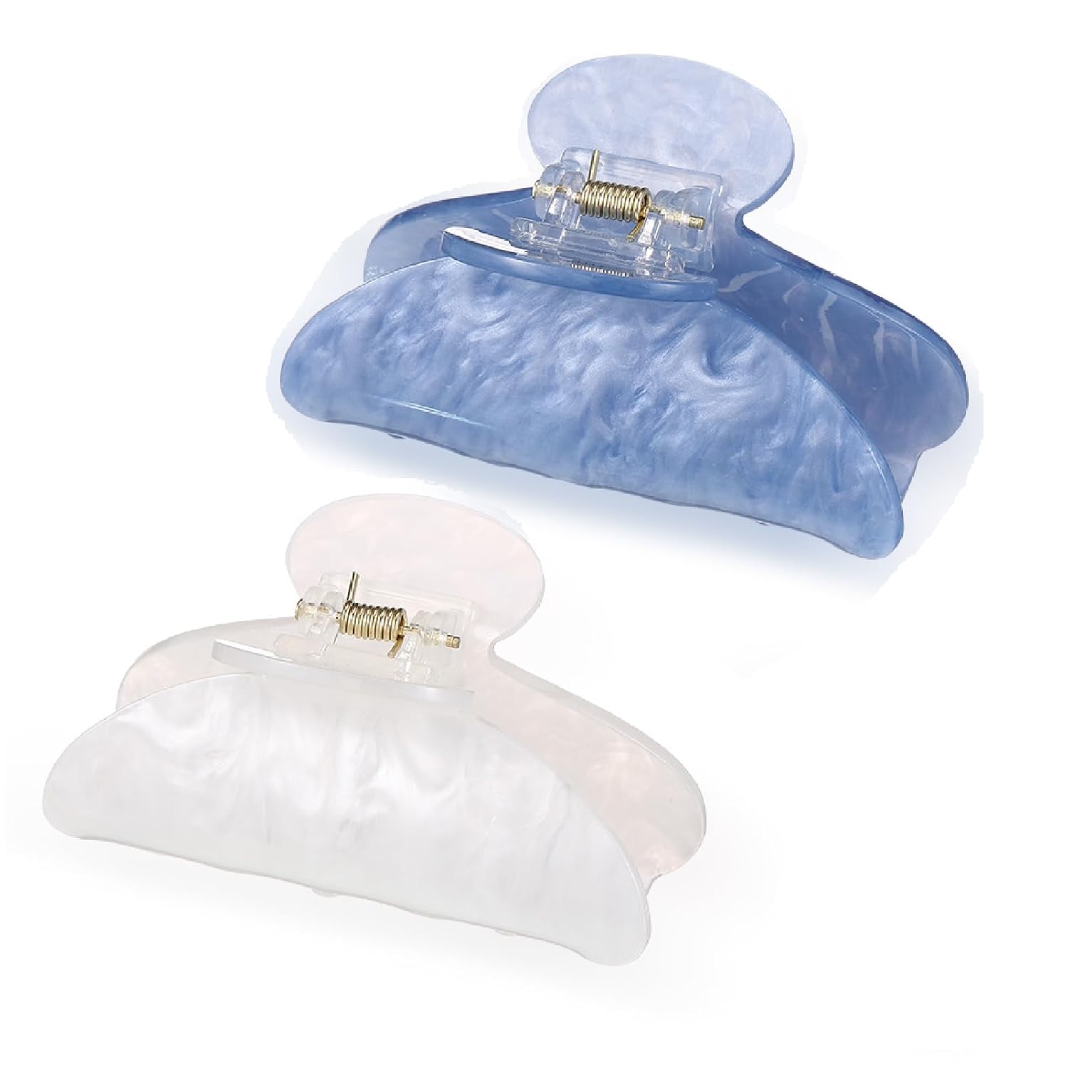 2 Pcs Acrylic Hair Claw Clips for Women, White,Blue, Solid Color