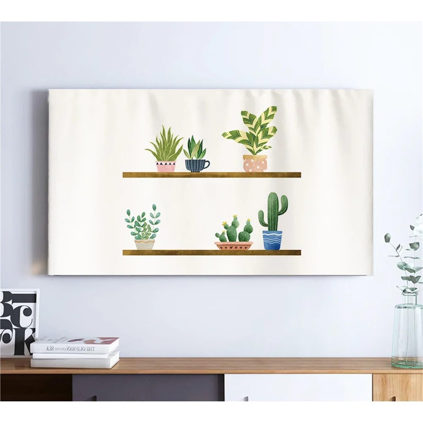 Funda Tv Exterior Dustproof TV Cover With Potted Plant And Cactus Design, Fits 24", 43", 55" TVs, 1pc Per Pac(70inch)
