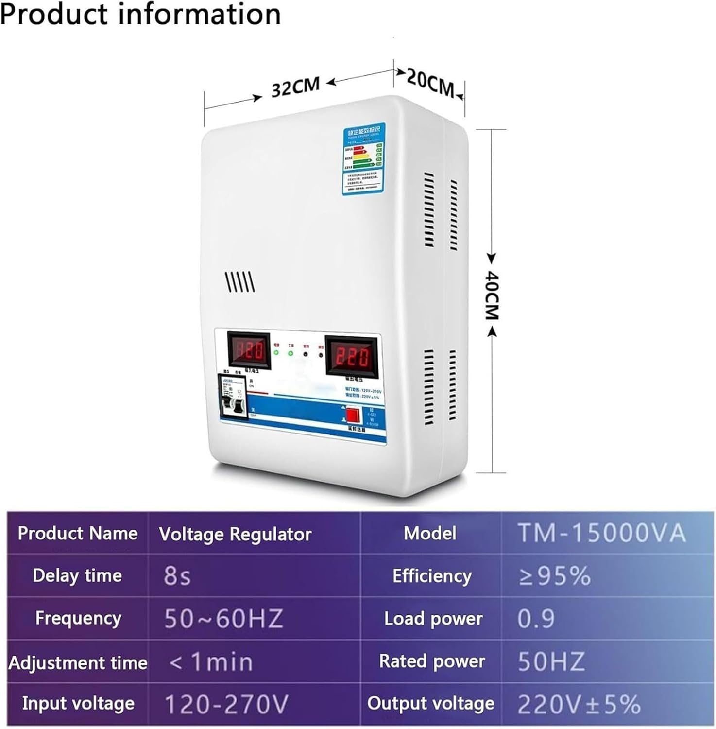 Fully Automatic Power Supply Voltage stabilizer Electronic Voltage stabilizer 220V15000W Dual Digital Display Voltage Screen Pure Copper air Conditioner