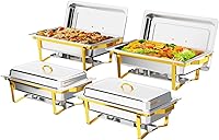 ROVSUN 9QT Chafing Dishes 4-Pack: Elegant Gold & Silver Buffet Chafers with Rolled Edges, Folding Frame for Weddings, Parties & Banquets