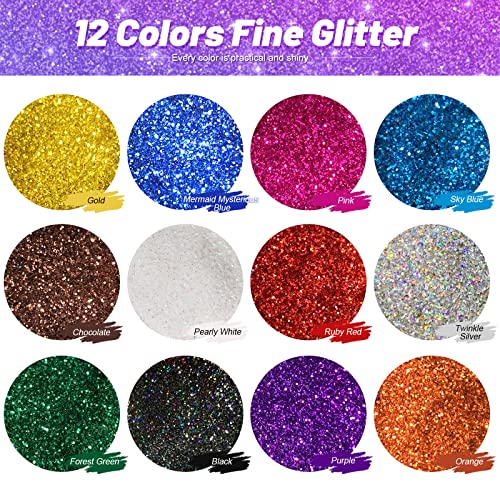 Fandamei FDM-US-114 12 Pieces Fine Glitter, 12 Colors 10G Glitter Shake Jar Set, Extra Fine Glitter Powder For Arts, Crafts, Painting, Decoration, Body Face Makeup thumb #2