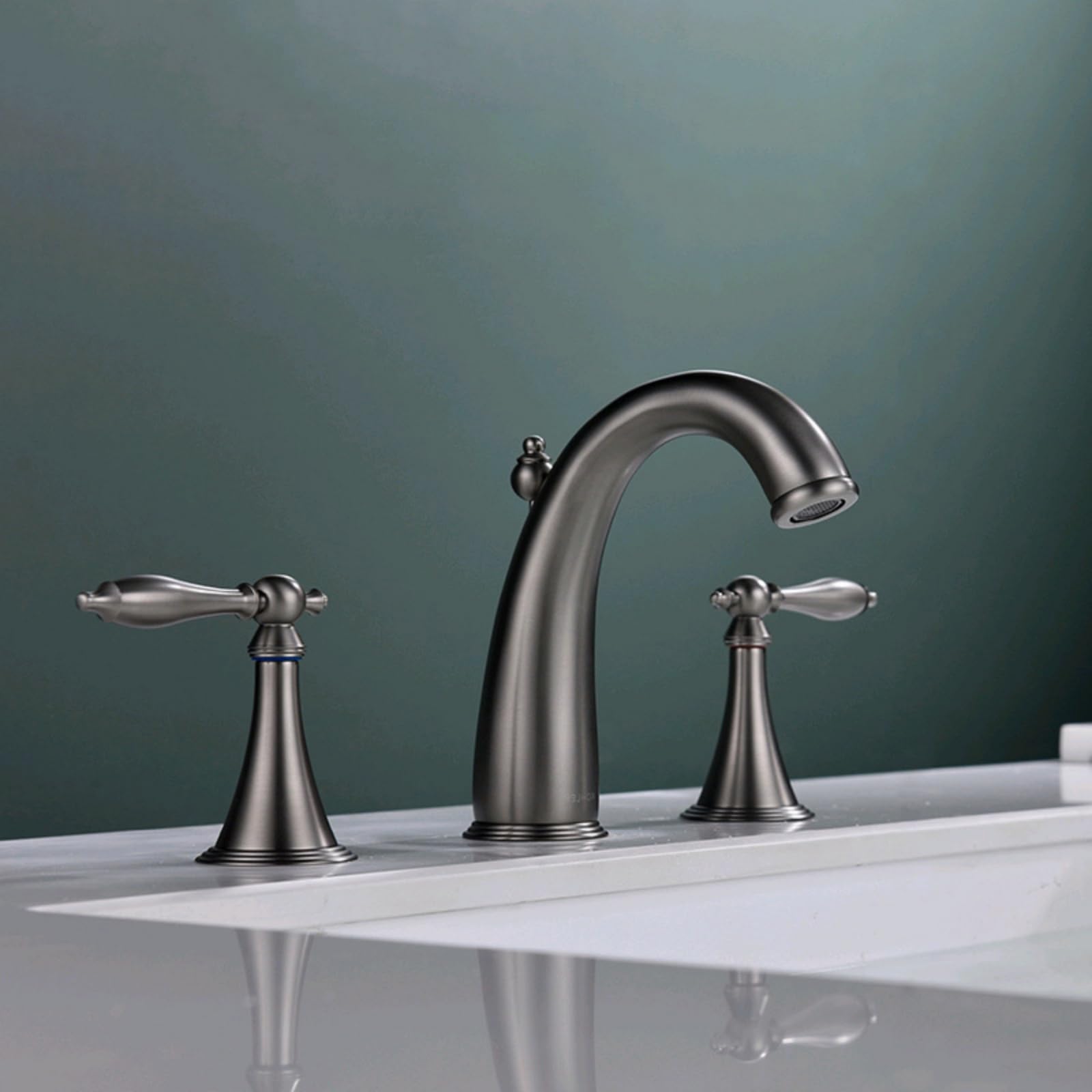 Rubinetto per lavabo da Bagno, Miscelatore per lavabo con piletta a Scomparsa, Grigio, 3 Fori, Montaggio su Piano, Pulsante di Scarico Click Clack, piletta a Scomparsa per Vasca da Bagno