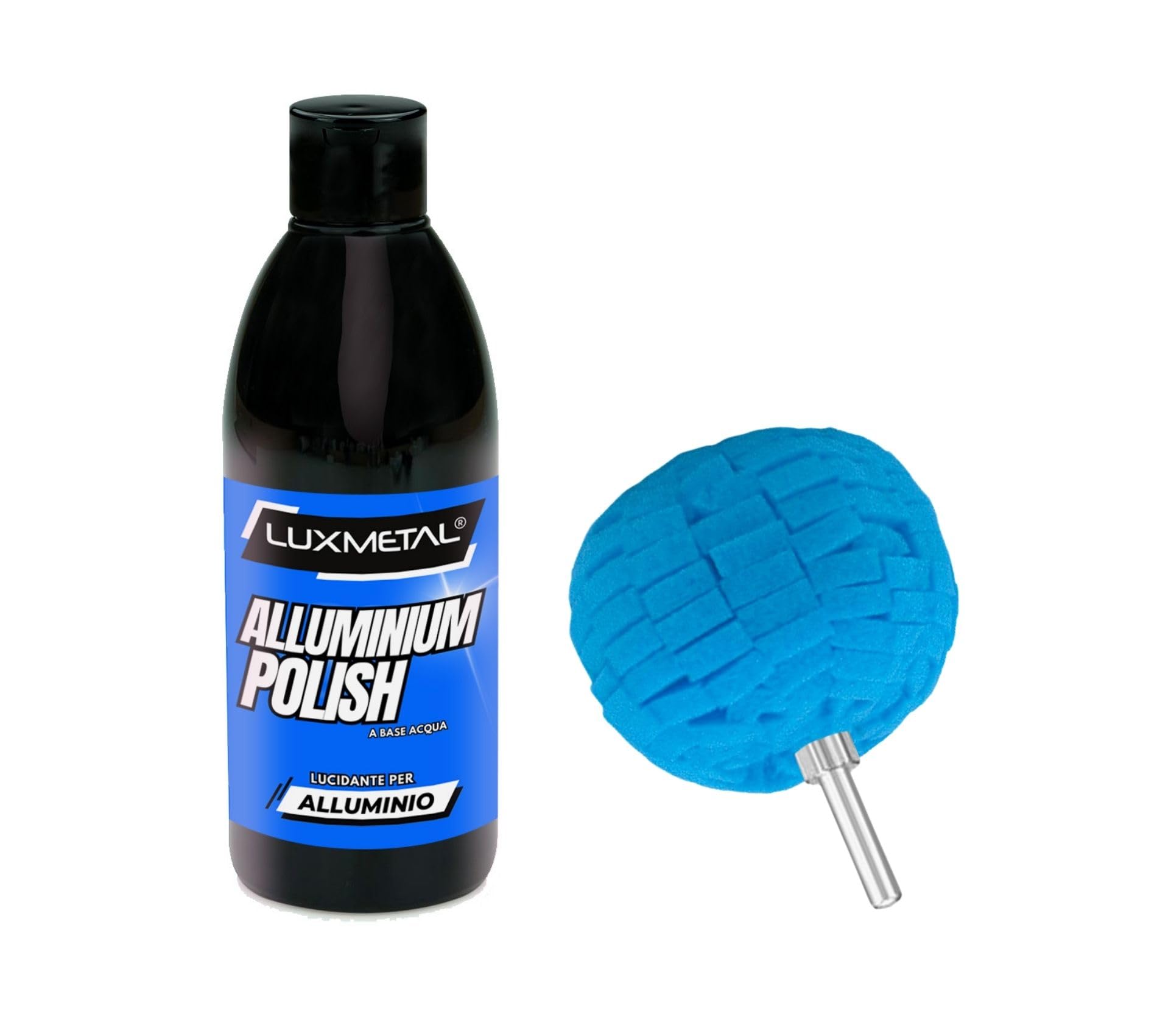 Polish Lux Metal Kit de Polissage Aluminium 250g : Pâte Abrasive Élimine Rayures et Oxydation + Tampon Boule Moyenne pour Voiture, Moto, Bateau, Jantes, Vélo - Brillance et Protection Durable