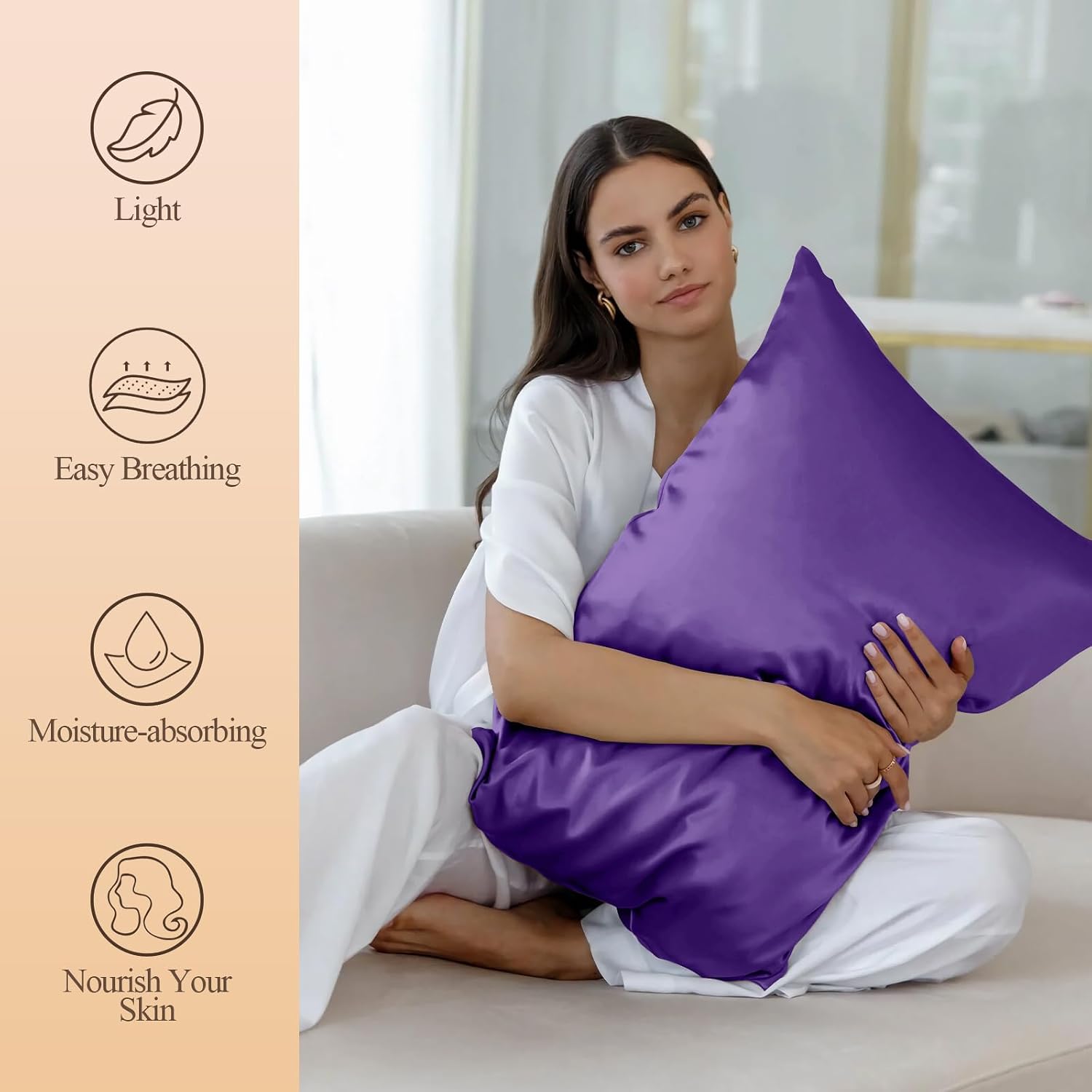 Silk Like Satin Pillowcase Standard Size, Purple Smooth and Cooling Satin-Silk Pillow Cases for Hair and Skin with Envelope Closure, Gift for Women Men, 2 Pack (20x26, Purple)