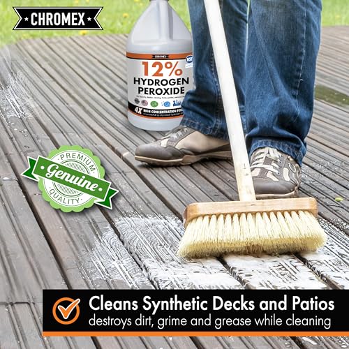 Image of Chromex Hydrogen Peroxide 12 Percent Food Grade, 4x Power Concentrated Solution, 4 Gallons Dilute to 16 Gallons, Versatile Uses include Topical Care, Home, Kitchen, Bath Cleaner, NSF Certified
