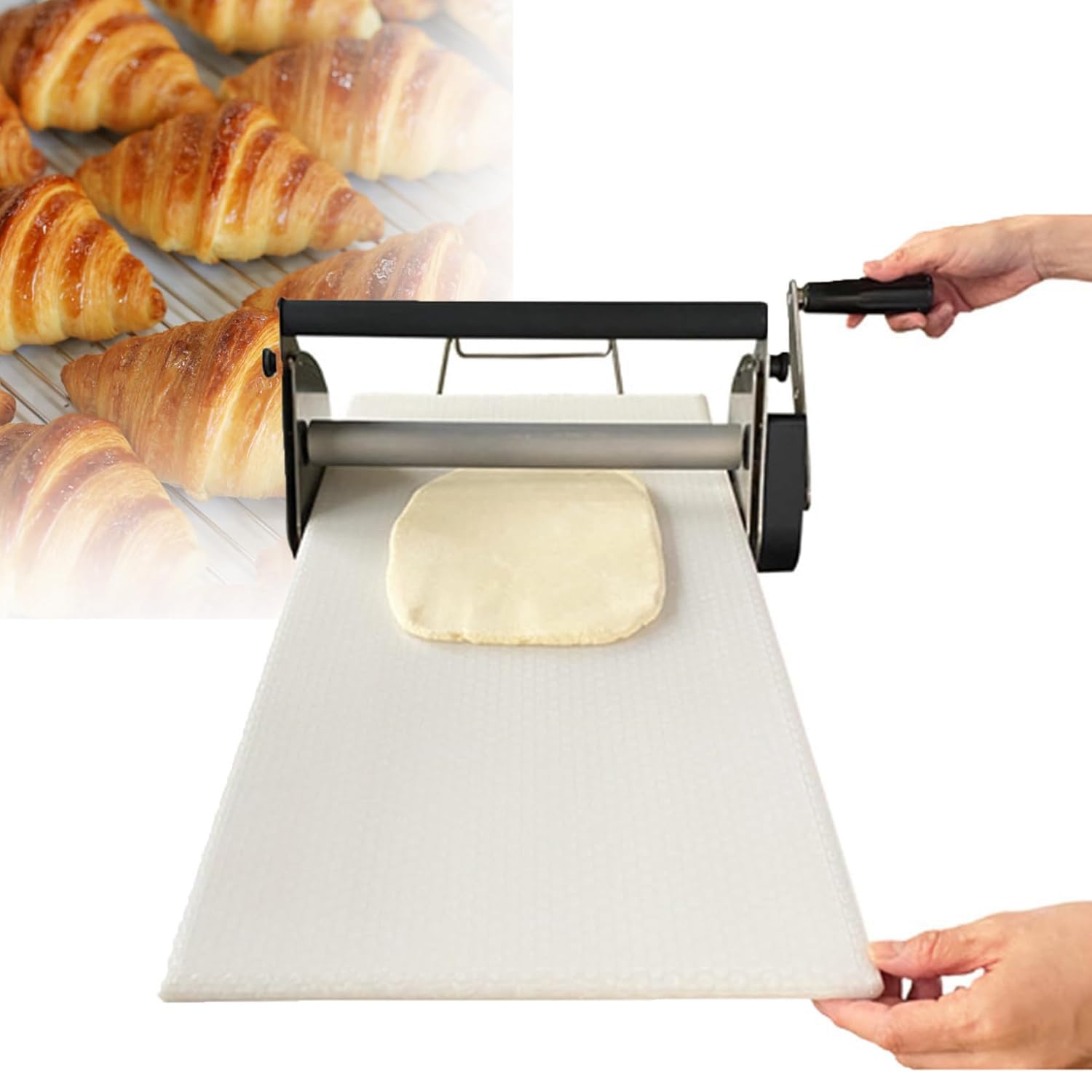 wałek do ciasta， Kompaktowa maszyna do wałkowania ciasta ze stali nierdzewnej z dużą płytą 39"x15,5", ręczna maszyna do wałkowania ciasta, regulowana(Rs101)