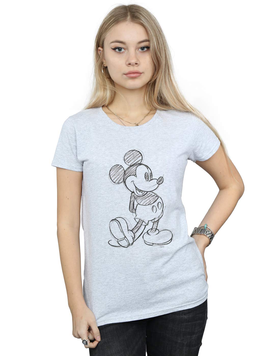 Disney Women's Mickey Mouse Sketch Kick T-Shirt Sport Grey Medium