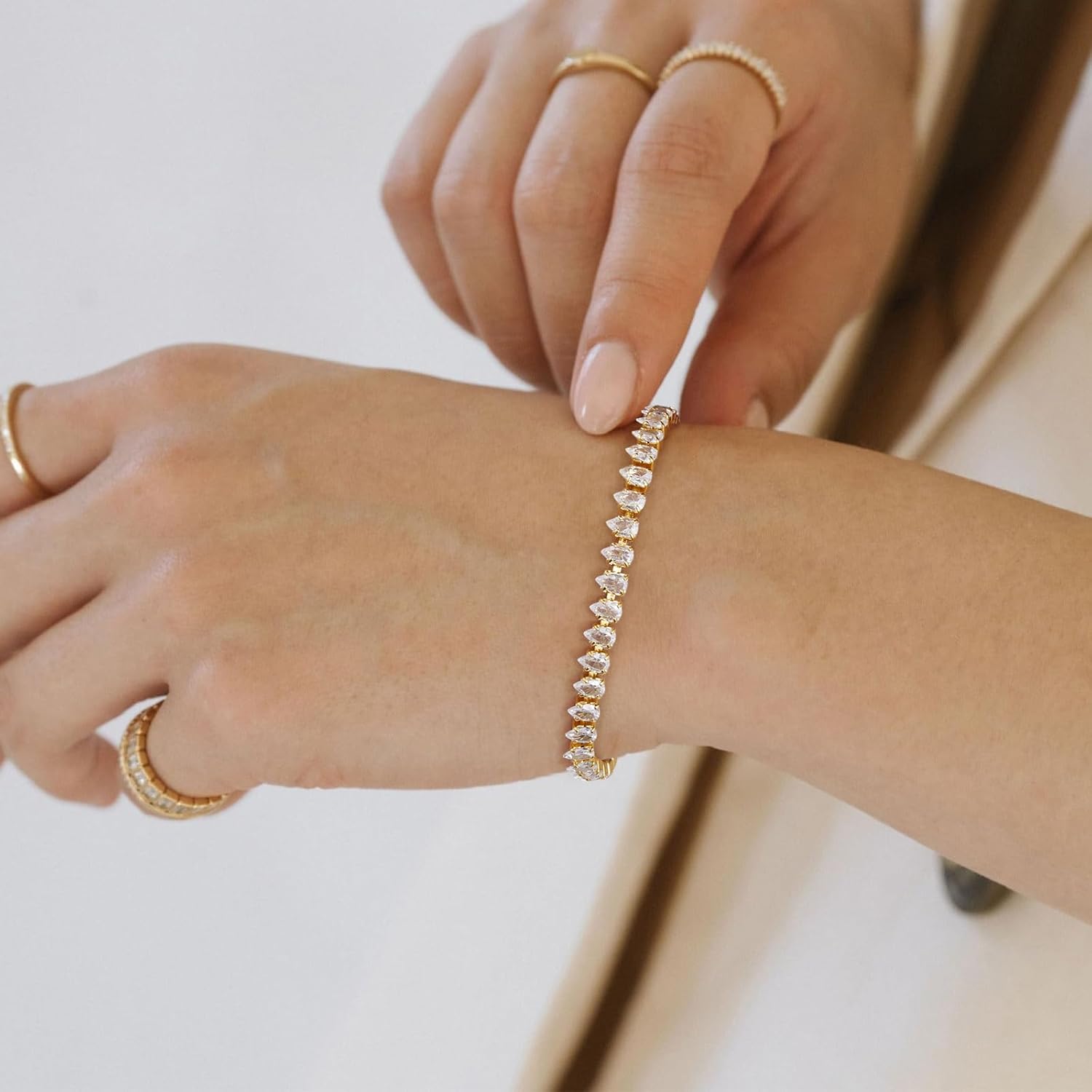 KissYan Tennis Bracelet for Women, 14K Gold Plated Cubic Zirconia Adjustable Slider Bracelets Trendy Jewelry Gift - Image 3