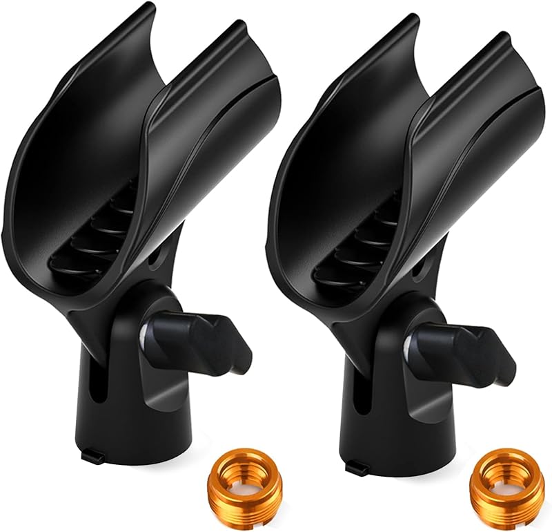 2 Pcs Universal Microphone Clip, Adjustable Mic Clip Holder for Mic Stand, Come with 5/8" Male to 3/8" Female Screw Adapter
