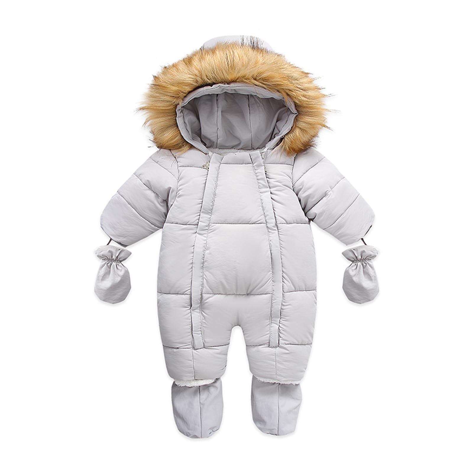 Verve Jelly Baby Schneeanzug Winter Strampler mit Kapuze Jungen Mädchen Dick Jumpsuit Zipper Bodysuit Footted Down Skisuit Warm Outfits mit Handschuhen