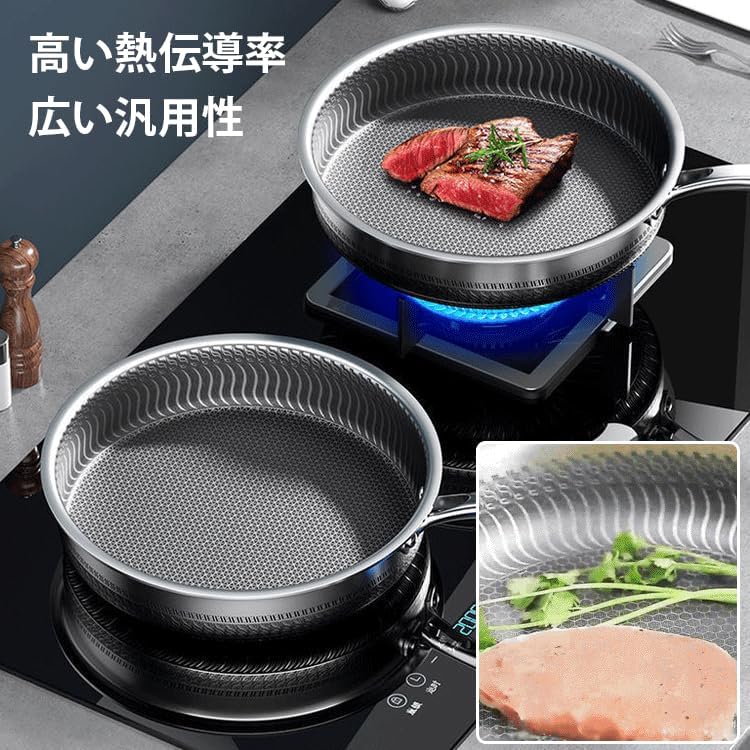 26/28/30CM ステンレス鋼 のフライパン ノンスティックパ ミケランジェロ フライパン フルスクリーンハニカム 万能な鉄鍋 目玉焼き 餃子鍋 オムレツ オール 熱源対応 洗いやすい 食洗器対応 焼き物 煮物 軽量 IH対応 焦げ付かない マーブルコー