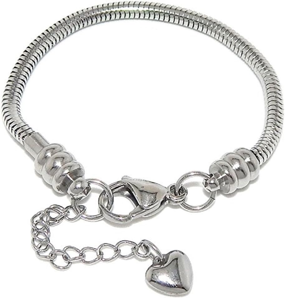 ICYROSE Hypo-Allergenic Stainless Steel Starter Charm European Style Bracelet Lobster Claw Clasp for Women and Small Wrist