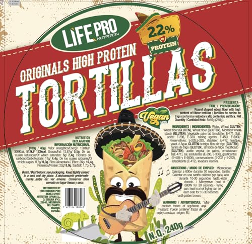 Life Pro Fit Food Tortillas High Protein 6x40g | Wraps altos en Proteina (22%) | Para Recetas Fitness con Todo su sabor | Ideales Para Burritos, Kebab y Platos Similares