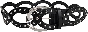 Womens Studded Leather Belt with Hollowed Out Circle Rivet Belt Punk Jeans y2k Belt