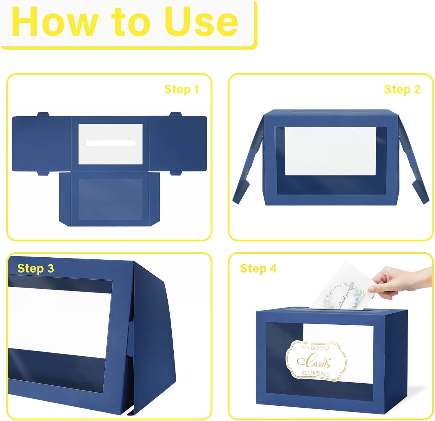Navy Blue Gift Card Box for Party with 6 Cards, Clear Window image 5