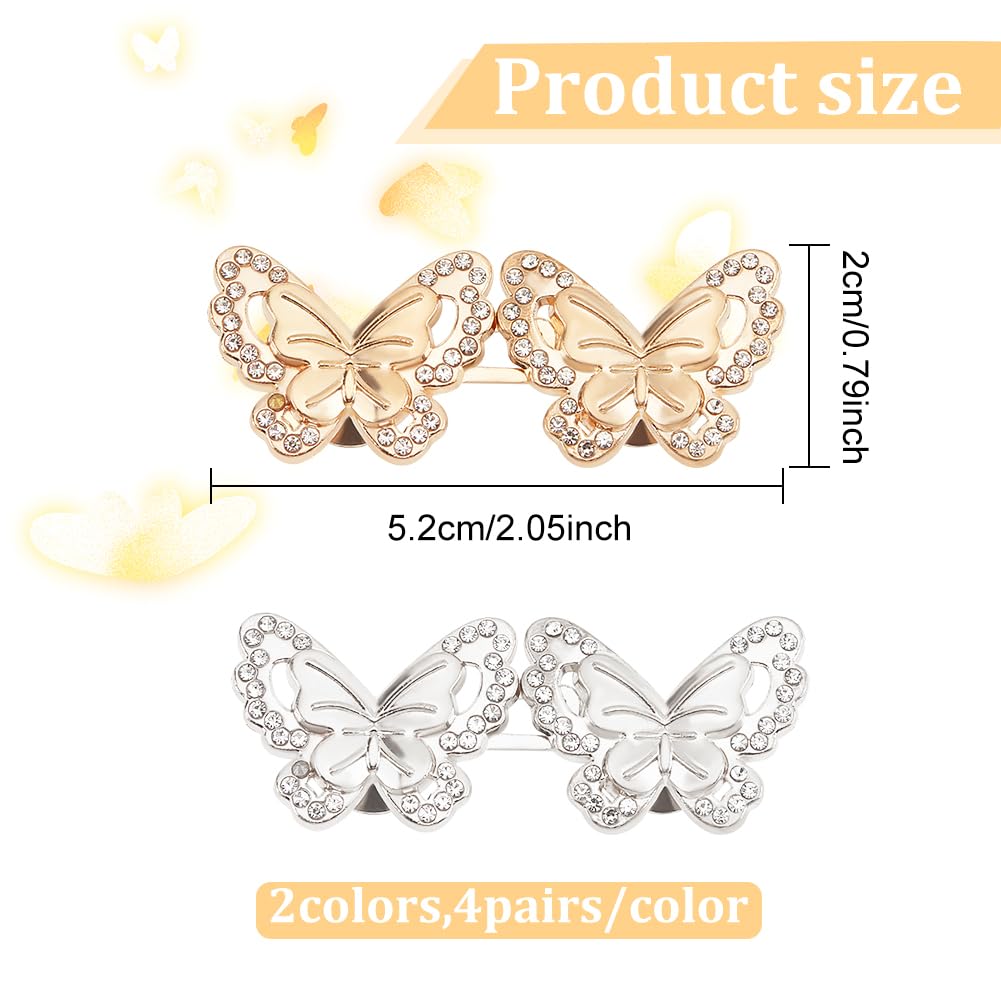 8 Juegos De Botones Ajustables Para Pantalones Sueltos: Hebillas De Mariposa Sin Coser Para Ajustar La Cintura (Oro Y Plata)