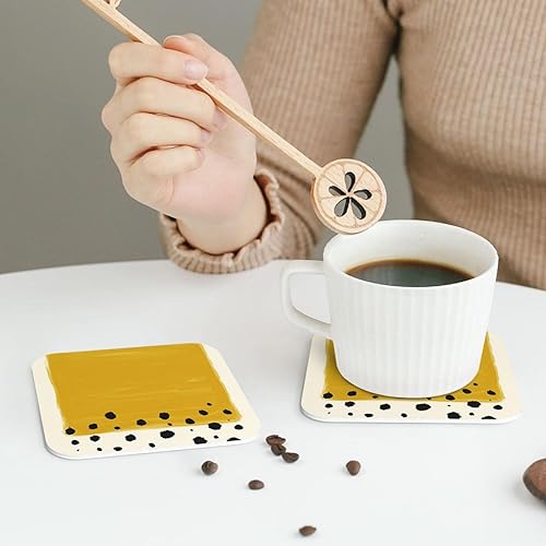 Miniatura 5 de Juego de 4 manteles individuales con estampado amarillo mostaza y negro, de cuero, resistentes a las manchas, para comedor, cocina, antideslizantes,