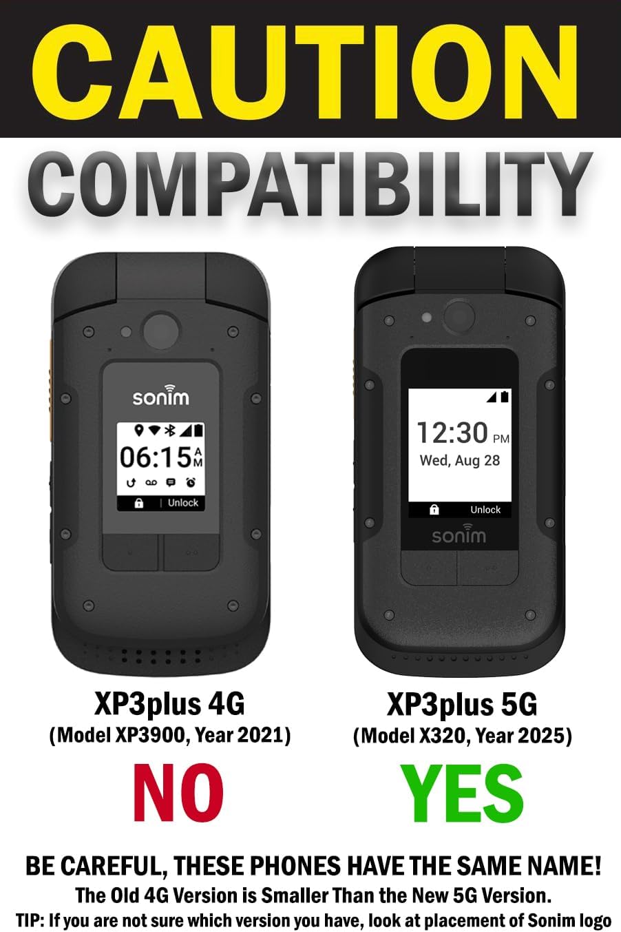 Nakedcellphone Case and Belt Clip Combo for Sonim XP3plus 5G Flip Phone (XP3 Plus X320, 2025), Textured Hard Cover and Holster/Holder - Black Tread