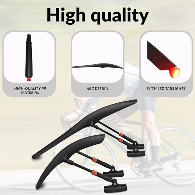 Guardabarros Delantero y Trasero 700C para Bicicleta, Ajustable, con Luz miniatura 3