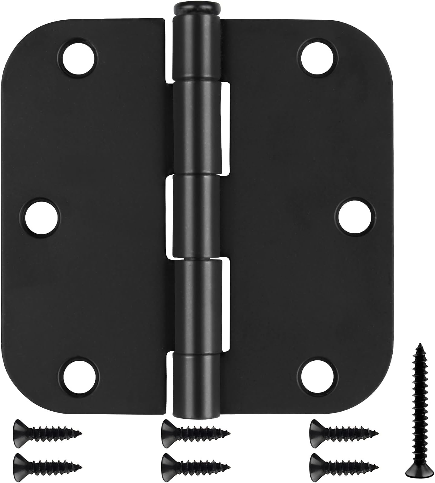 Estmoon 30 Pack Matte Black Door Hinges, 3.5 x 3.5 Inch, 5/8" Radius Rounded Interior Hinges, 6 Holes, Modern/Industrial Style, Iron Material
