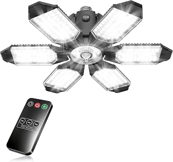 TANBABY 260W Motion Sensor Garage Lights, 30000LM Shop Lights with Remote Control 3 Modes ON/Off/AUTO, 30/60/120s Timer, E26 Screw-in Deformable 6-Panel 6500K Ceiling Light for Garage Shop Basement