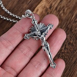 アクセサリー vintage silver925 Jesus cross necklace Vintage Large 925 Sterling Silver Jesus Christ Crucifix