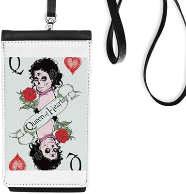 Playing Cards Q Illustration Pattern Phone Wallet Purse Hanging Mobile Pouch Black Pocket