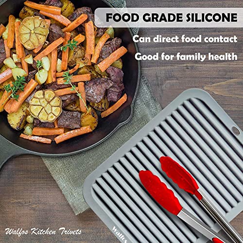 Image of Walfos Silicone Trivets for Hot Pots and Pans - Heat Resistant Hot Pads for Kitchen Counter- 4 Pcs Multi-Purpose & Versatile Trivet Mat - Long-Lasting & Flexible Silicone Hot Pad（Gray）